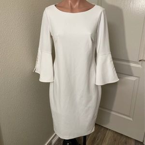 White Calvin Klein bell sleeve dress